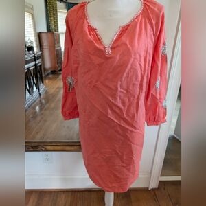 Talbots Vibrant Coral Dress with Embroidery And Beads
